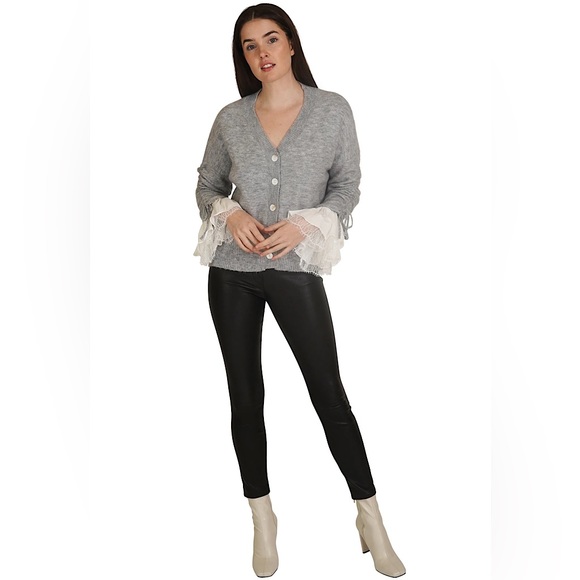 Love Token Sweaters - Love Token Ruffled Sleeve Button Sweater Grey Size L New
